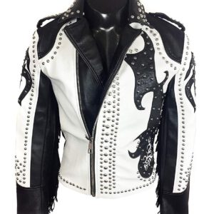 MEN Silver Studded Asymmetrical Fringe Leather Jacket